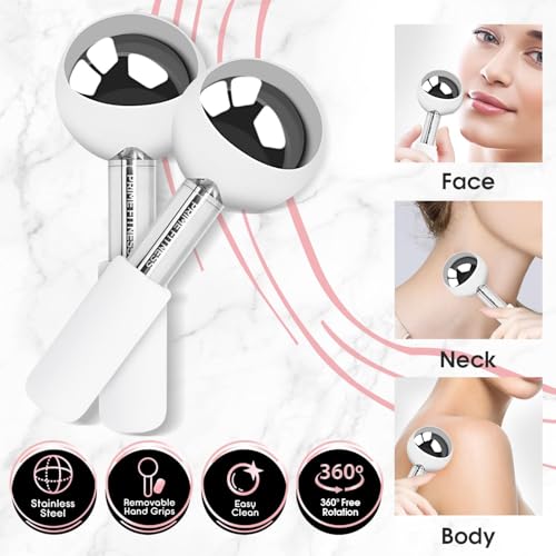 PRIME Fitness Ice Globes for Facials | Unbreakable Steel Cooling Roller | Cryo Sticks for Face | Massager for Face Neck & Eyes | Skin Care for Dark Circles, Puffiness, Wrinkles, (Silver)