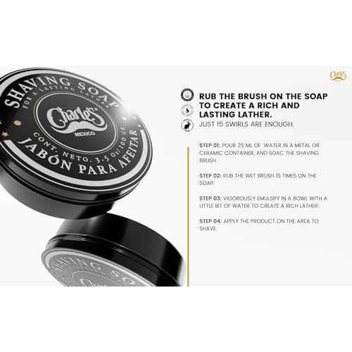 Charle's Premium Shaving Soap 3.5 Oz - With Menthol and Bergamot Fragrance - Consistent Foam - Biodegradable Ingredients - For 350 Applications