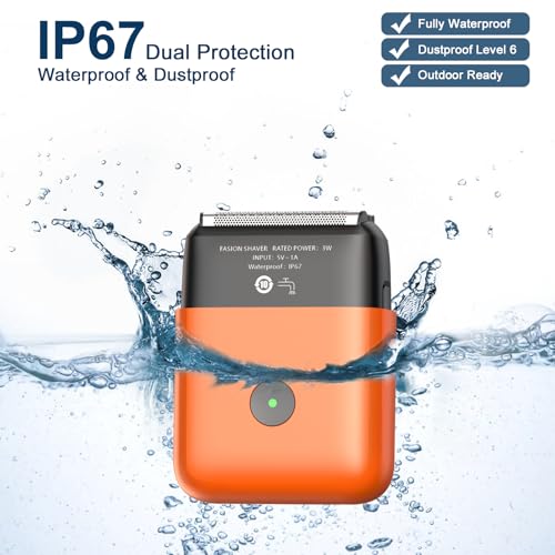 Electric Shavers for Men, Mini Travel Electric Razor, Foil Shaver for Men, Fast Rechargeable Dual Floating Blades IPX7 Waterproof Wet Dry Face Razor- Orange