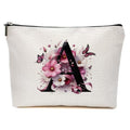 Pink Flower Initial A Makeup Bag - Travel Cosmetic Organizer for Women & Gifts
