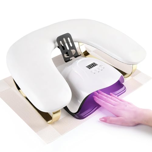 Arm Rest for Nails Tech with Rotating Phone Holder, U-Shaped 10¡Æ Inclined Nail Arm Rest Pillow Cushion, Manicure Hand Rest Pad for Salon, Nail Tech School and Home DIY (White)
