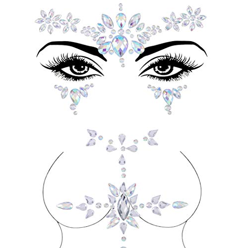 Rhinestone Mermaid Cross Chest Gem Crystal Eyes Face Stickers Jewels Body Rave Festival Party Face Jewelry for Women and Girls 2PCS