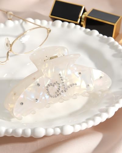 WELROG Monogram Acrylic Claw Hair Clip for Women - Non-Slip Elegant Hair Accessory, 3.9 Inch Beige