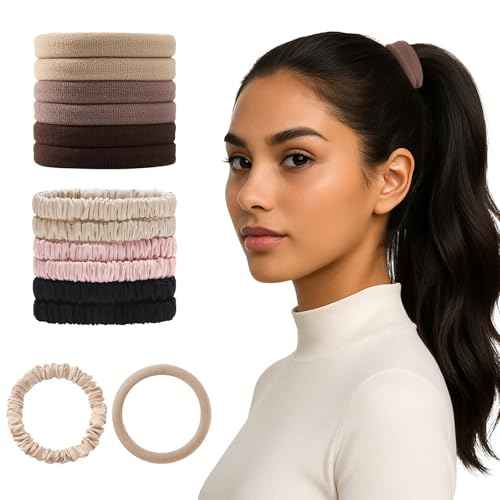 12Pcs Silk Scrunchies Hair Ties Set, No Damage Cotton Seamless Hair Bands for Women & Girls, 2.36 Inches Large Nylon Ponytail Holders