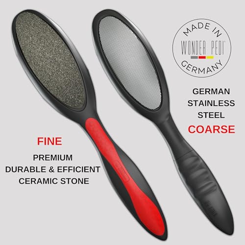 Made in Germany Ceramic Stone and Stainless Steel Foot File, Double Sided Callus Remover, Feet Scrubber, Professional Pedicure Foot Care Tool Rasp, Long Lasting Foot Buffer, Heel Scraper, Wonder Pedi