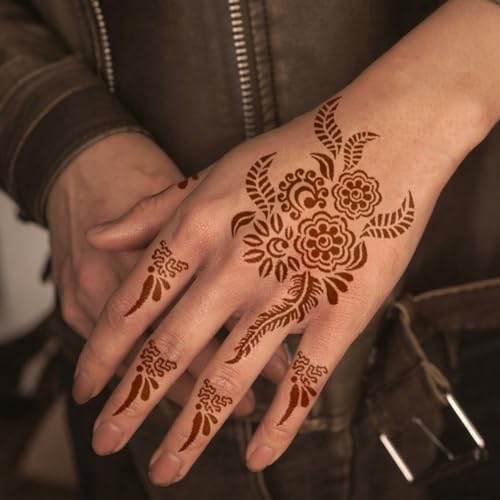 Henna Tattoo Stencils Kit - 12 Sheets for Hands, Kids & Adults