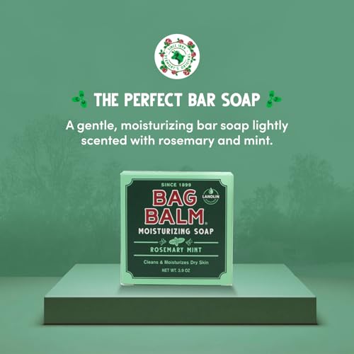 Bag Balm Vermont's Original Mega Moisturizing Soap Bar, Body Soap, Hand Soap for Dry Skin - Rosemary Mint Scented Bars of Soap - 3.9oz, 12 Pack