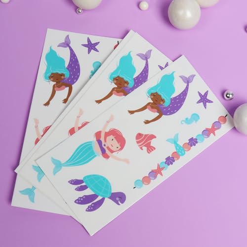 Mermaid Temporary Tattoos for Kids, 12 Sheets with 84 Designs