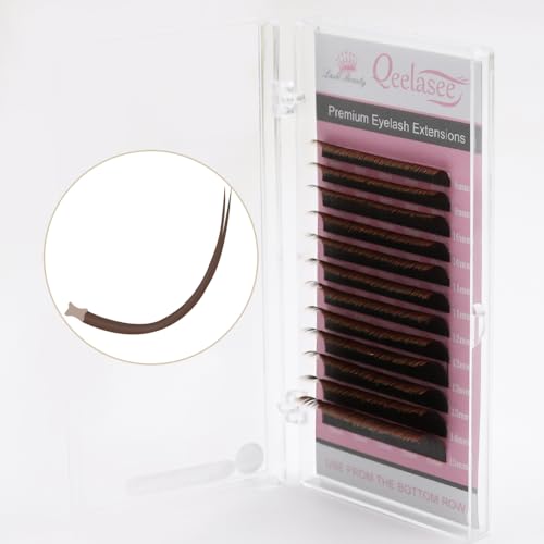 Double Tips Flat Ellipse Eyelash Extensions Supplies 0.20 C curl Mix8-15mm Brown Color Faux Mink Super Soft Split Tips Lash Individual Lashes (0.20C, MIX8-15)