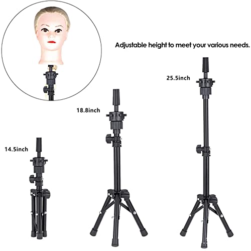 Ginogend 23 Inch Wig Head, Wig Stand Tripod with Head, Canvas Wig Head, Mannequin Head for Wigs, Manikin Canvas Head Block Set for Wigs Making Display, with Table Clamp, Wig Caps, Pins Set,