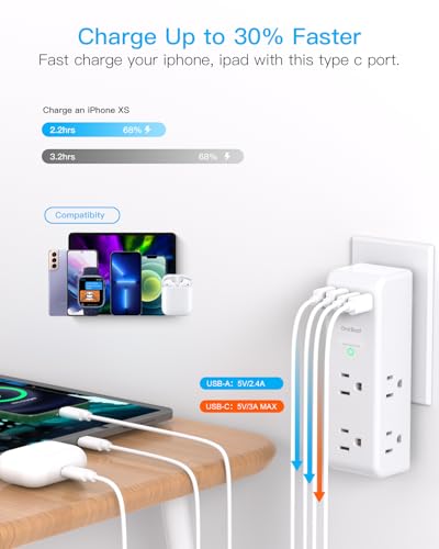 6 Outlet Surge Protector with 4 USB Ports & Rotating Plug