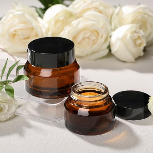 1 oz Amber Glass Cosmetic Jars with Lids - 3 Pack Small Cream Containers