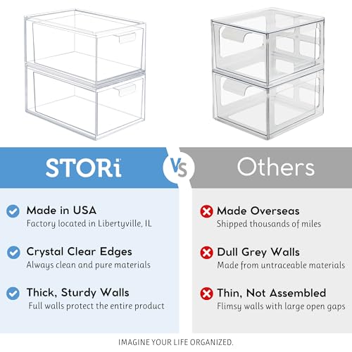 STORi Audrey Stackable Clear Plastic Organizer Drawers 2-Piece