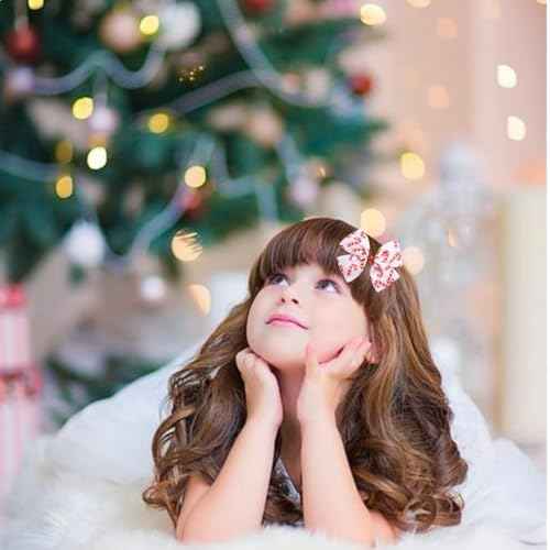 Christmas Candy Cane Print Ribbon Hair Bow Clips Barrettes Alligator Hairpins for Girls, Teens, Toddlers, Kids, Women Candy Cane Decorations Accessories Xmas Holiday Gift (O)