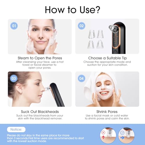 Yccu Blackhead Remover Vacuum Pore Extractor - 4 Modes, 5 Heads, USB Rechargeable