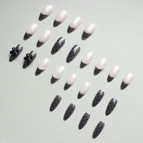 French Tip Press On Nails with Bow Design 24pcs