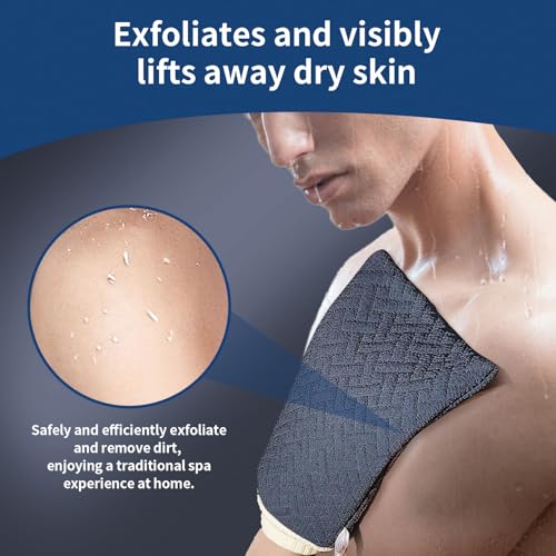 Exfoliating Glove - 3D Checkered Triple-Layer Exfoliating Body Scrubber Exfoliator for Dead Skin Removal & Radiant Skin, Vegan Viscose Mitt Exfoliator for Sensitive Skin, Elastic Wrist