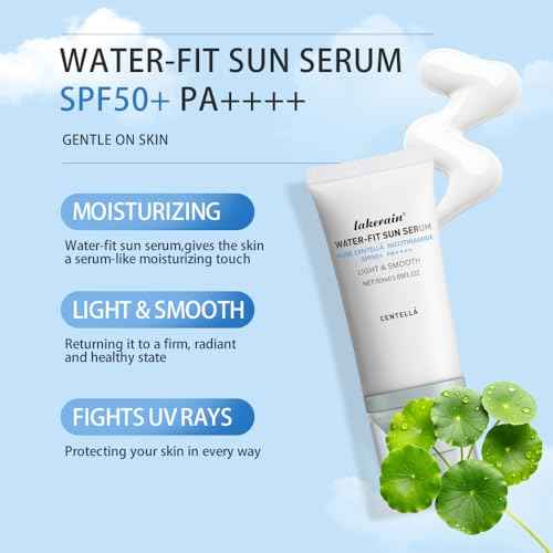 Centella Sunscreen SPF 50 PA++++, Hyalu Cica Water-Fit Sun Serum, Lightweight Sunscreen with Centella Asiatica, Hydrating & Non-Greasy Sun Protection for Sensitive Skin, Reef-Safe & Fast-Absorbing