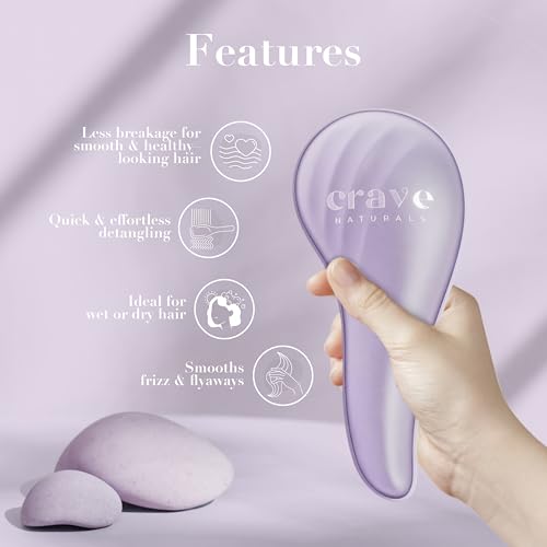 Crave Naturals Large Purple Detangling Hair Brush for All Hair Types, Kids & Toddlers