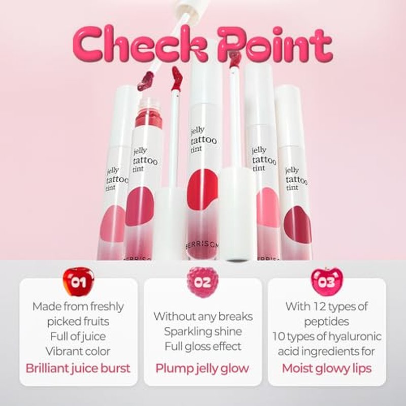 Berrisom Jelly Tattoo Tint - Long Lasting Korean Lip Stain, 4 Shades