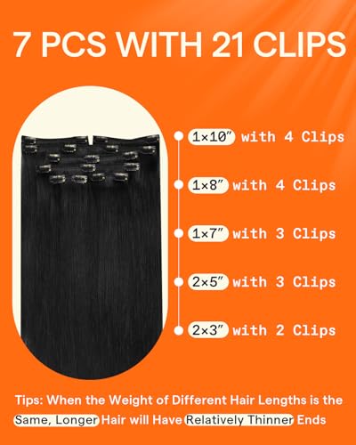 Full Shine Jet Black Clip In Hair Extensions 24 Inch Remy