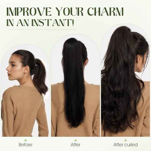 Ponytail Extension, 14 Inch Claw Clip Ponytail Extension Human Hair Long Straight Jaw Clip in Real Hair Pony Tails Hairpieces for Women Dark Brown