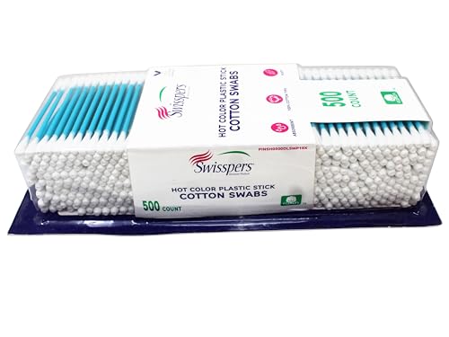 Swisspers 100% Cotton Colored Swabs - 500 Count for Makeup & First Aid