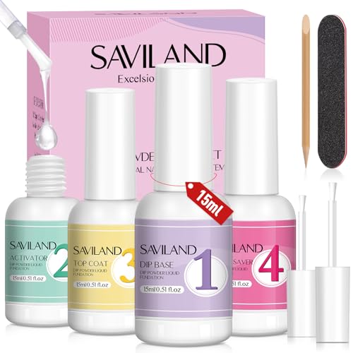 SAVILAND HEMA-Free Dip Powder Liquid Set - 4 Pcs Dip Nails Starter Kit