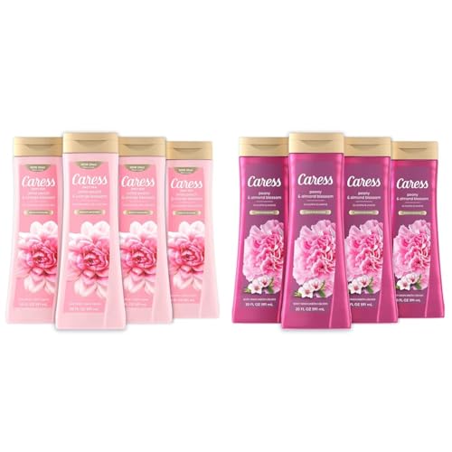 Caress Body Wash With Silk Extract For Noticeably Silky, Soft Skin Daily Silk Body Soap With White Peach & Orange Blossom 20 fl oz 4 pack & Moisturizing Peony & Almond Blossom Body Wash For Fresh