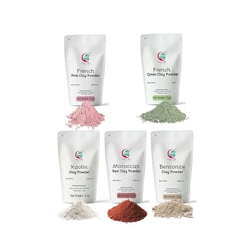 Pack of 5 Clays For Mask Making & Soap Making | Rose Clay, French Green Clay, Kaolin, Moroccan Red and Bentonite Clay | 8oz Each | Best Variety Pack For DIY Projects | By Yogi¡¯s Gift ¢ç