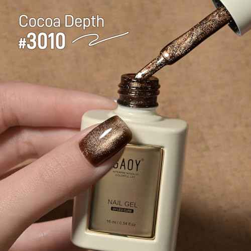 GAOY Jelly Brown Cat Eye Gel Nail Polish, 16ml Glitter Holographic Nail Polish with Magnet, Reflective Translucent UV Gel, 3010 Cocoa Depth