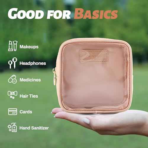 Aveniee Small Clear Makeup Bag, Mini Makeup Bag for Purse Organizer, Cosmetic Bag Travel Zipper Pouch for Women, Cute Car Accessories for Skincare Lipstick Essentials-Sand