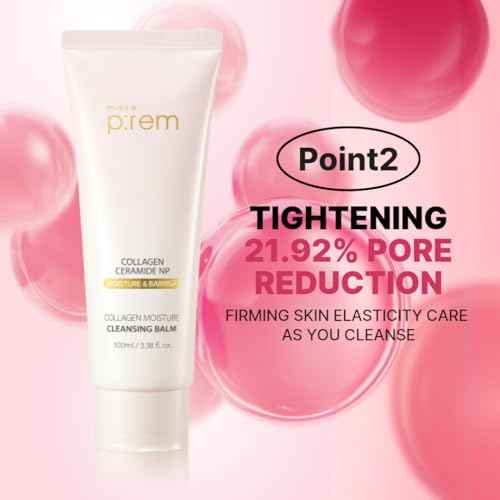 MAKE P:REM Collagen Moisture Cleansing Balm, Gentle Deep Cleansing Makeup Remover for Pore Tightening & Enhancing Skin Barrier, Korean Skin Care, 3.38 fl.oz, 100ml