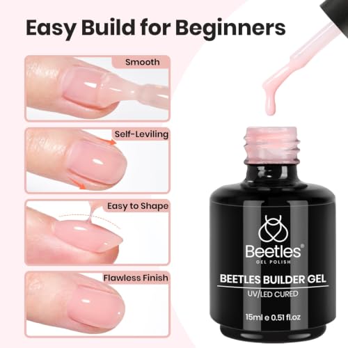 Beetles Builder Gel Nail Kit - Clear Pink with Base & Top Coat, 288 Nail Tips, Includes Brush (Petal Haze variant)