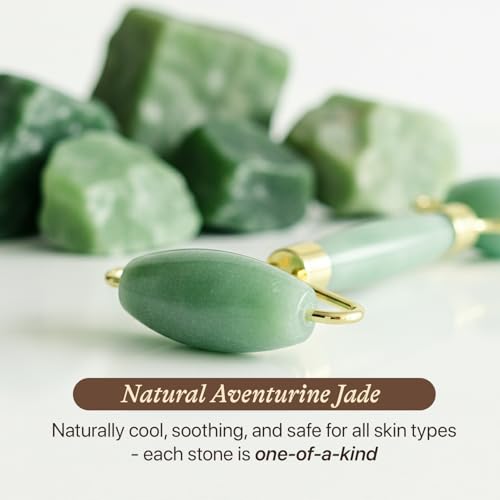 Beauty by Earth Jade Roller for Face - Smoothes Fine Lines & Wrinkles, Face Massager Skin Care Tools with Small Eye Roller for Puffy Eyes, De-Puffing & Firming Facial Tool, Self Care Gifts for Women