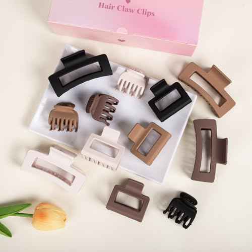 3 Styles Hair Clips for Women - 12 PCS Small Medium Big Claw Clips for Thin Thick Hair, Neutral Colors