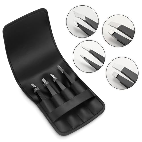 Pefei 4-Piece Stainless Steel Tweezers Set with Case
