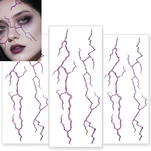Purple Halloween Temporary Tattoo,Waterproof Temporary Tattoo,Halloween Party Favors, Party Tattoo,Halloween Cosplay 3PCS