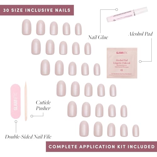 Glamnetic Press-On Nails & Adhesive Nail Tabs - Pure Intentions | Glossy, Iridescent Short Round Nails | 12 Sizes - 30 Nail Kit with Adhesive Tabs