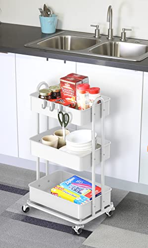 Simple Houseware Heavy Duty 3-Tier Metal Utility Rolling Cart, White