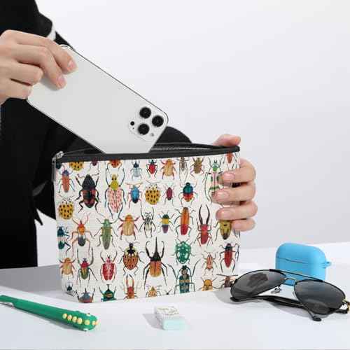 ZHAMEN Colorful Insect Makeup Bag, Beetle Bug Lover Gifts Cosmetic Bag, Gardening Gifts for Women Female Friends Daughter Niece, Future Entomologist Toiletry Bag for Christmas Halloween Birthday