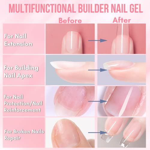 Makartt Nail Art Brushes,Liner for Nails, 5pcs, 7/9/11/15/25mm Bundle with Makartt Builder Nail Gel 15ml 5 in 1 Multifunctional Clear Gel Nail Polish
