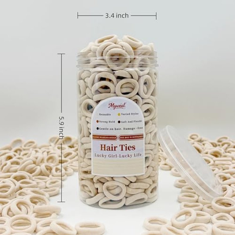 500 PCS Off-White Baby Hair Ties - No Damage Cotton Ponytail Holders