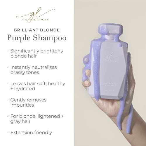 Goldie Locks Brilliant Blonde Purple Shampoo - Brightens & Tones Blonde, Grey & Lightened Hair - Neutralizes Brass - Sulfate-Free - Safe for Extensions & Color-Treated Hair - Protein-Free - 8.45 fl oz