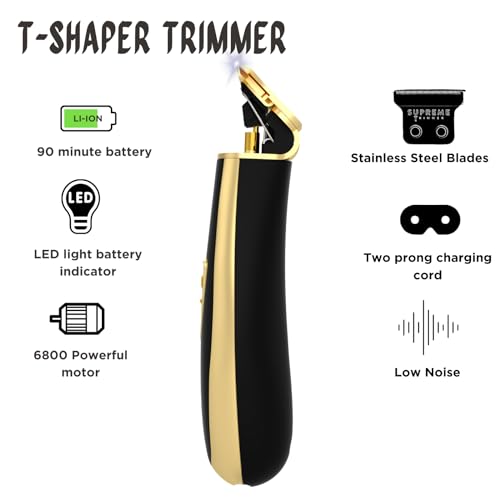 Supreme Trimmer T-Shaper ST5210 | Professional Barber Trimmer Hair Clippers for Men | Cordless Hair Trimmer Zero Gapped Liner Beard Trimmer | Gold