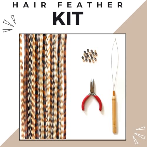 Natural Hair Feathers Kit with Pliers, Beads & Loop Tool