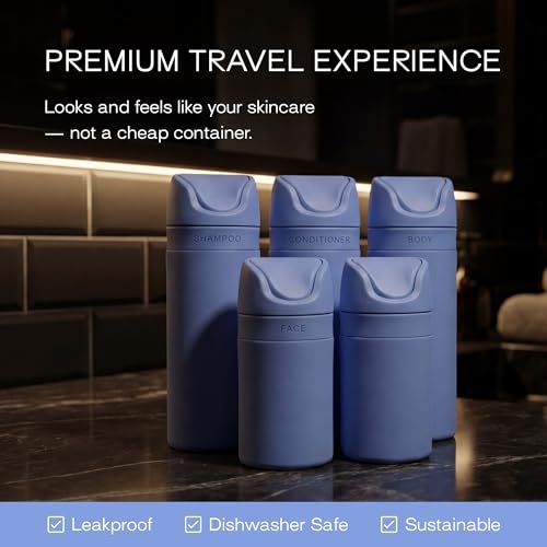 Runaway Blue 5 Pack Travel Bottles TSA-Approved Leak-Proof Toiletry Containers