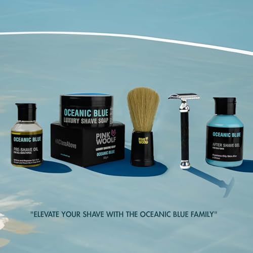 Oceanic Blue Artisan Shaving Soap for Men | Fresh Aquatic Cologne Scent | Rich Lather Wet Shaving Soap | Traditional Luxury Shave Soap for Sensitive Skin