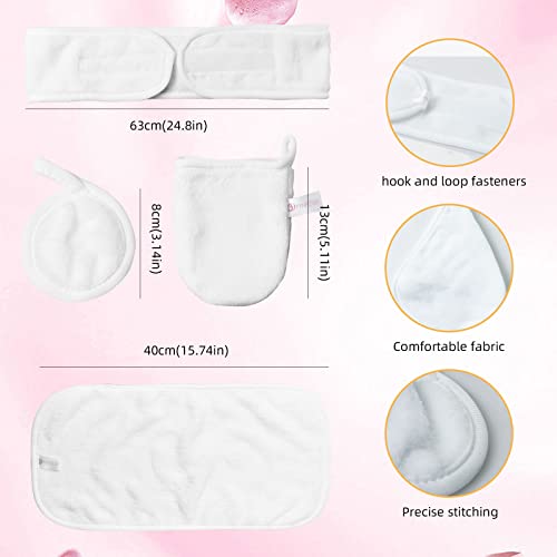 Makeup Remover Cloths Set for Face,4PCS Reusable Makeup Remover Pads Soft Microfiber Facial Cleansing Cloths,Makeup Spa Headband for Washing Face Soft Women Hair Band