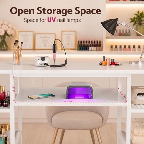 Oakvera Manicure Table with Double Tabletop & 3-Tier Storage